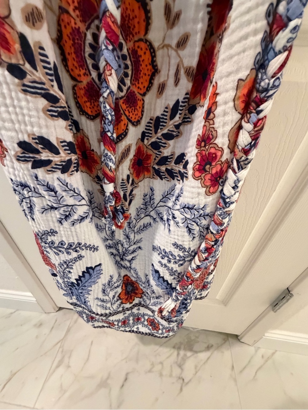 White Floral Maxi Dress with Blue & Orange Print - Picture 4 of 8